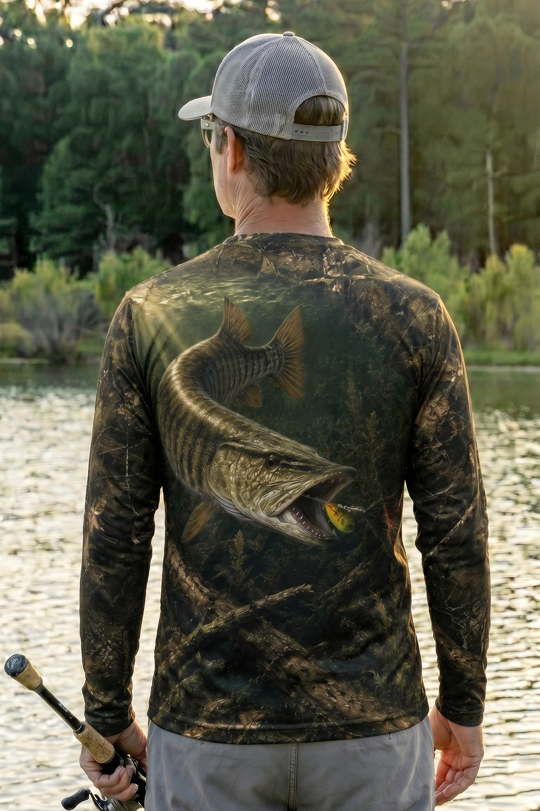 Performance Hunting Long Sleeve - Sunken Timber Musky - TBT142 lifestyle artwork side