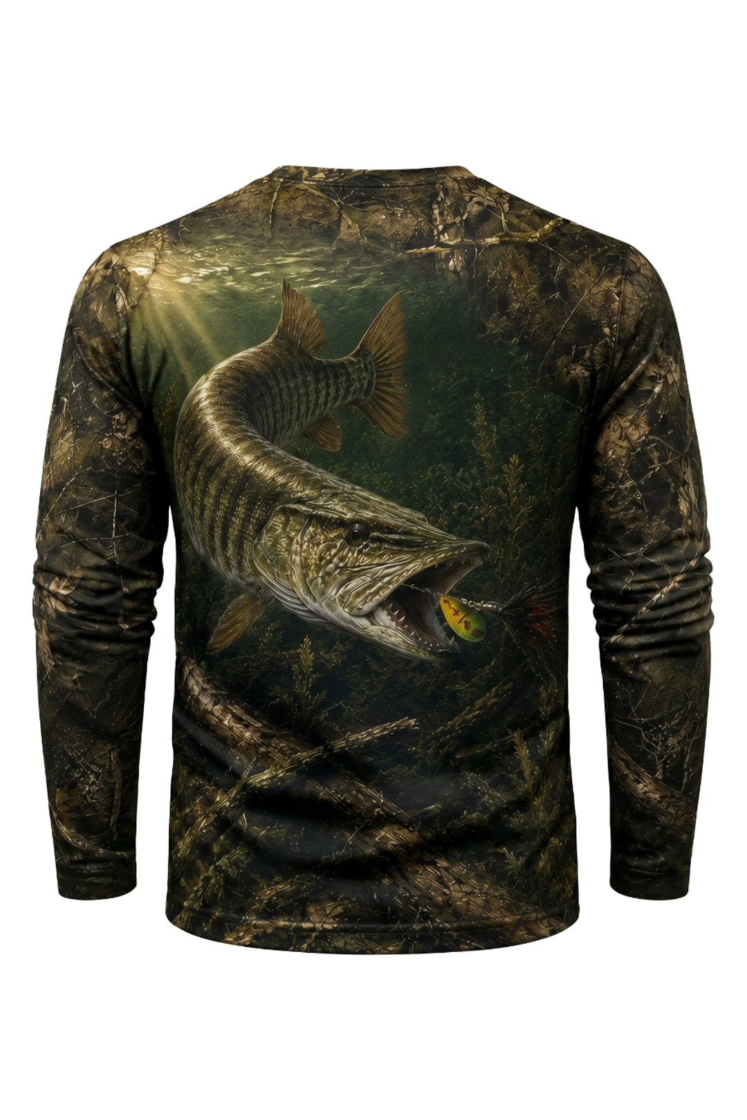 Performance Hunting Long Sleeve - Sunken Timber Musky - TBT142 mockup artwork side