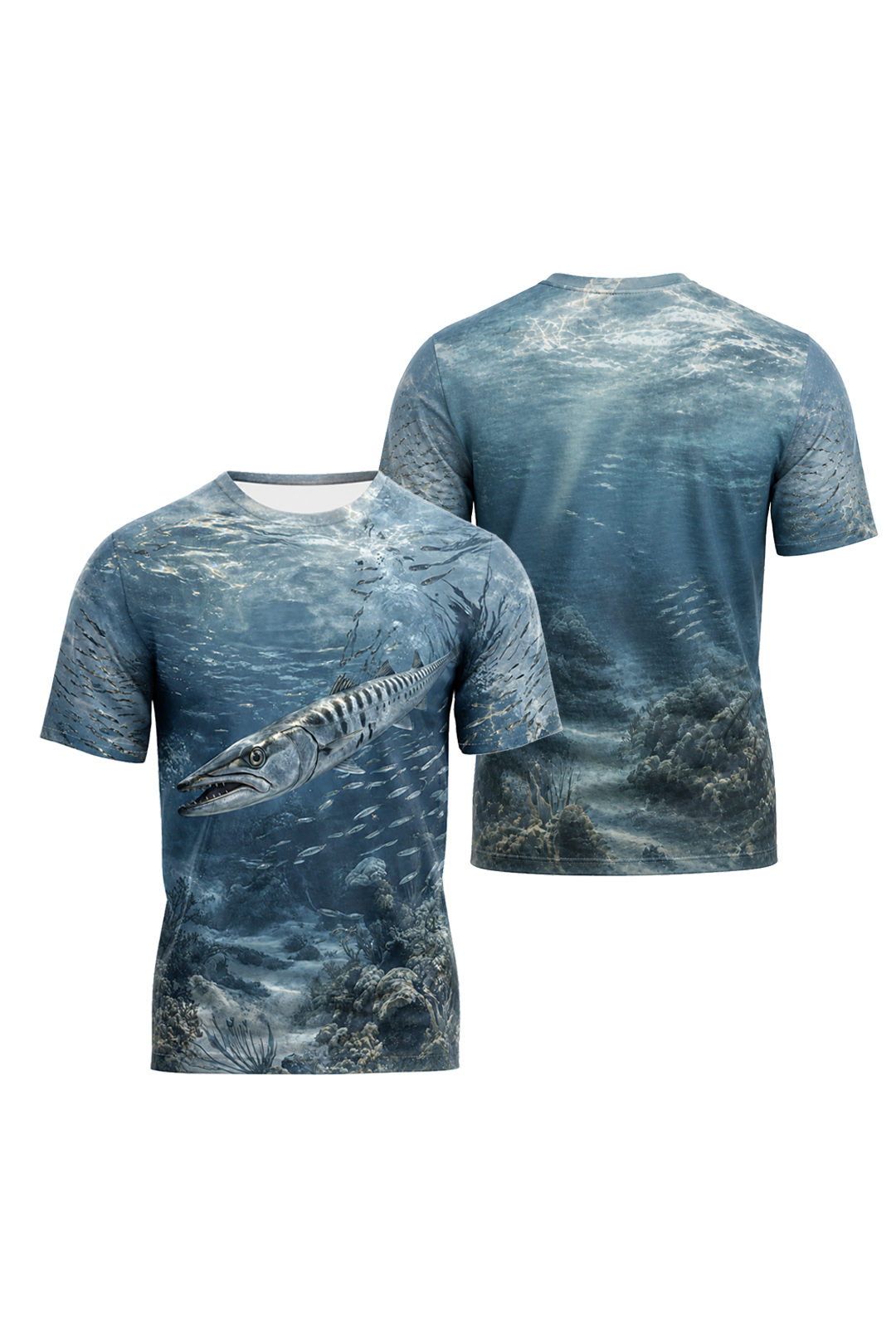 Pro Fishing Short Sleeve - Barracuda Shadow Strike - AOS03 two shirts front artwork