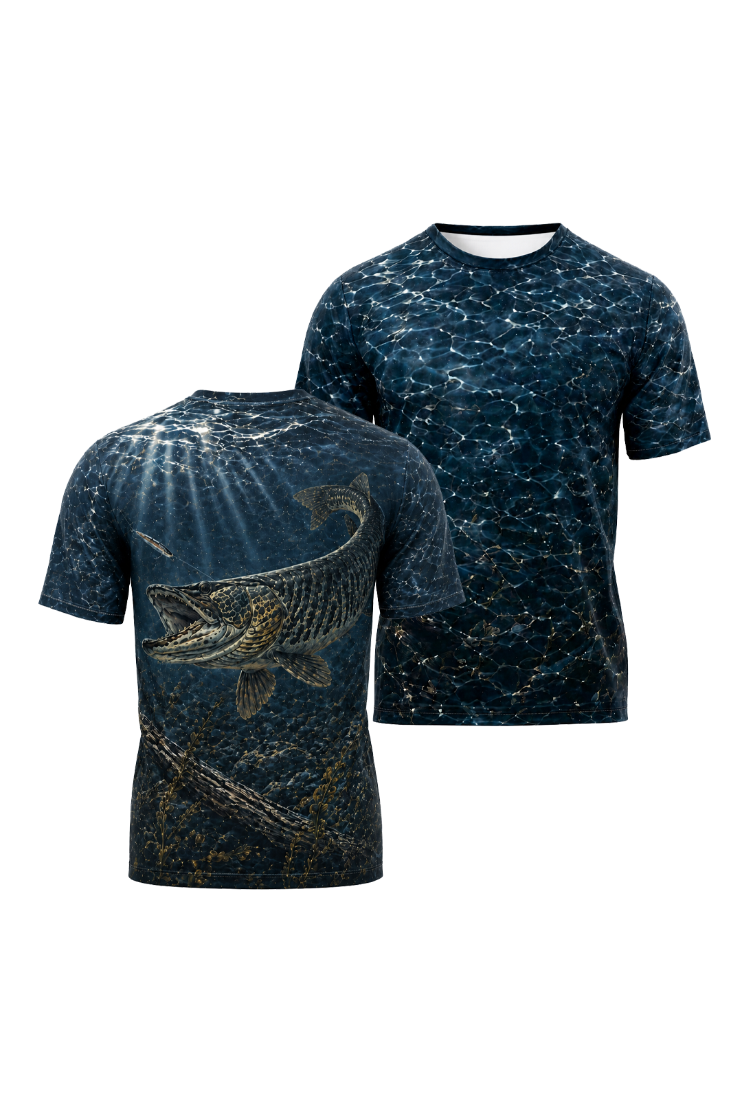 Pro Fishing Short Sleeve - Deep Dusk Muskie - TBT72 two shirts front artwork