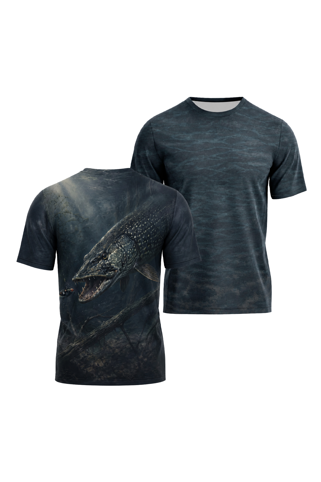 Pro Fishing Short Sleeve - Deep Strike Pike - AOS09 two shirts front artwork