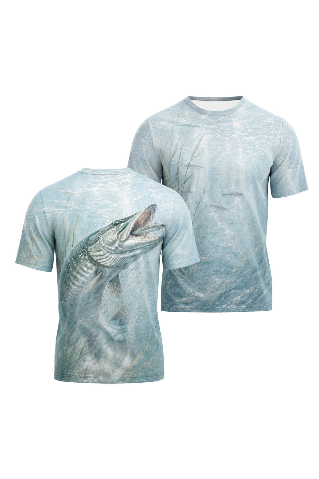 Pro Fishing Short Sleeve - Ghost Bay Musky - AOS02 two shirts front artwork