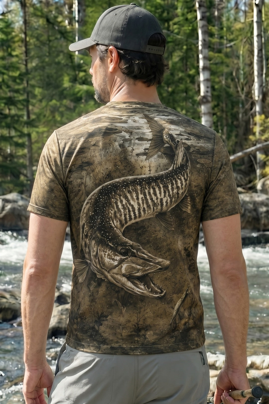Pro Fishing Short Sleeve - Ghost Reed Musky  - AOS06 lifestyle artwork side