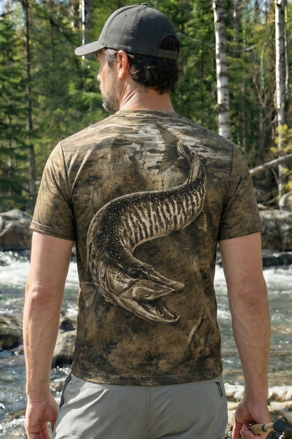 Pro Fishing Short Sleeve - Ghost Reed Musky  - AOS06 lifestyle artwork side
