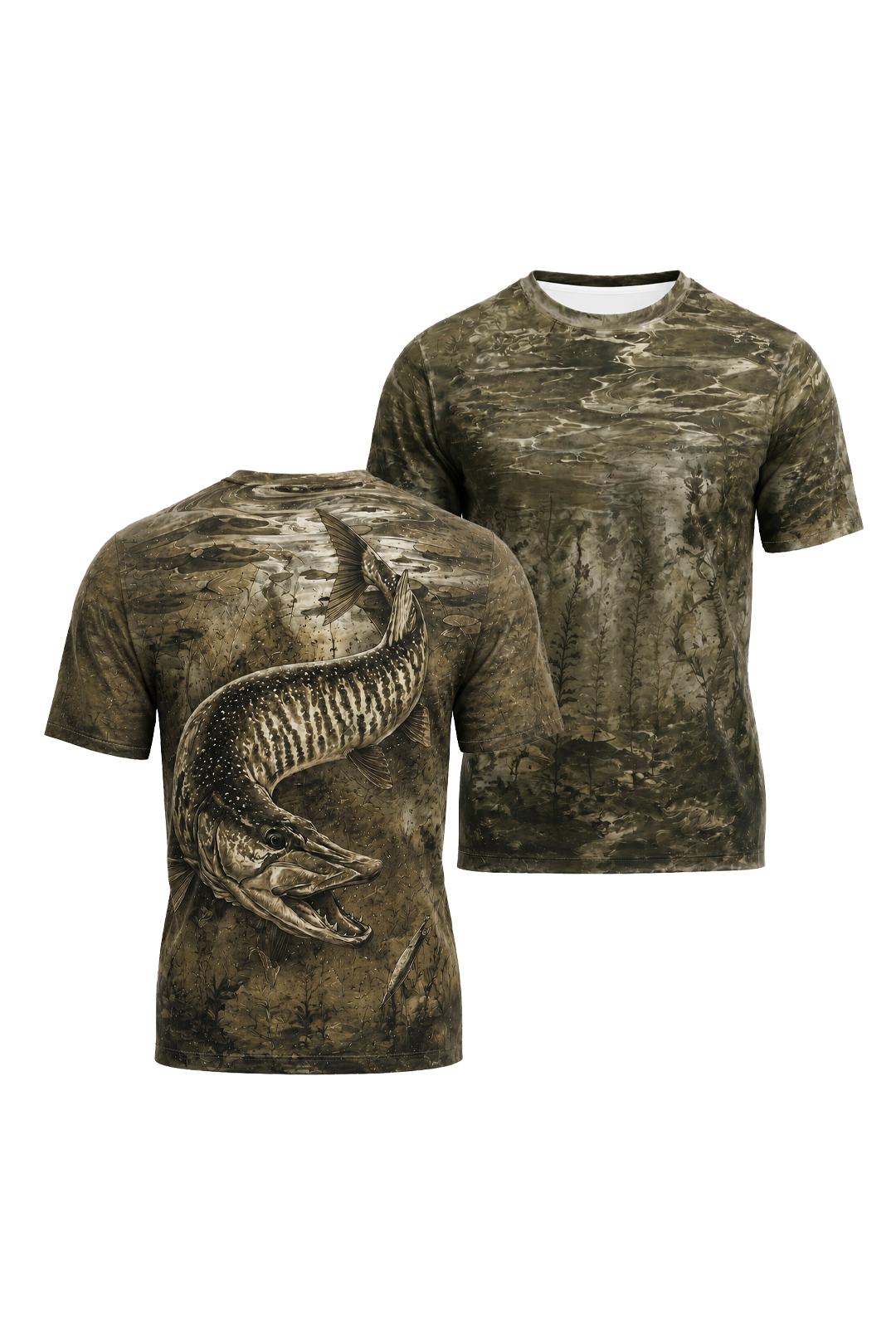Pro Fishing Short Sleeve - Ghost Reed Musky  - AOS06 two shirts front artwork