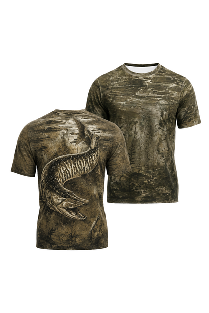 Pro Fishing Short Sleeve - Ghost Reed Musky  - AOS06 two shirts front artwork