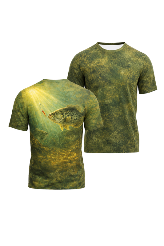 Pro Fishing Short Sleeve - Golden Timber Crappie - TBT49 two shirts front artwork