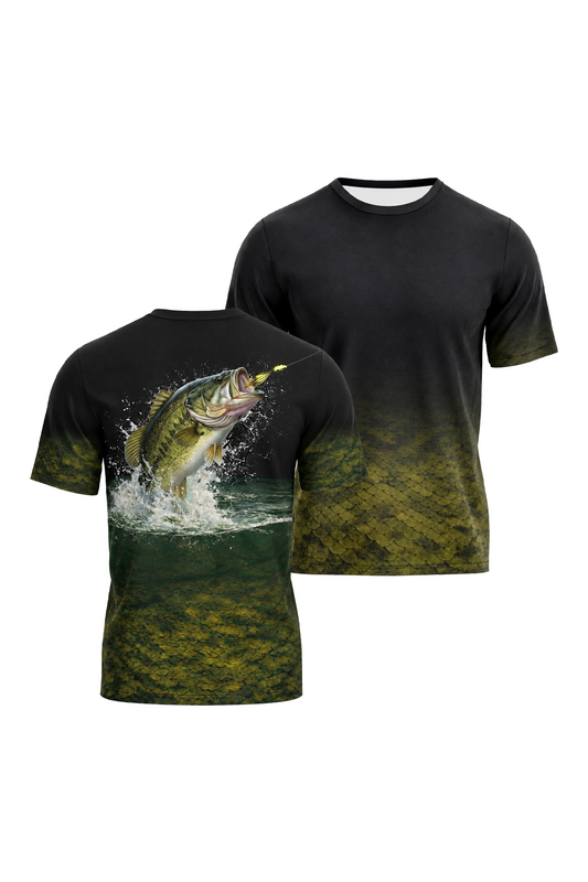 Pro Fishing Short Sleeve - Midnight Bass Strike - TBT48 two shirts front artwork