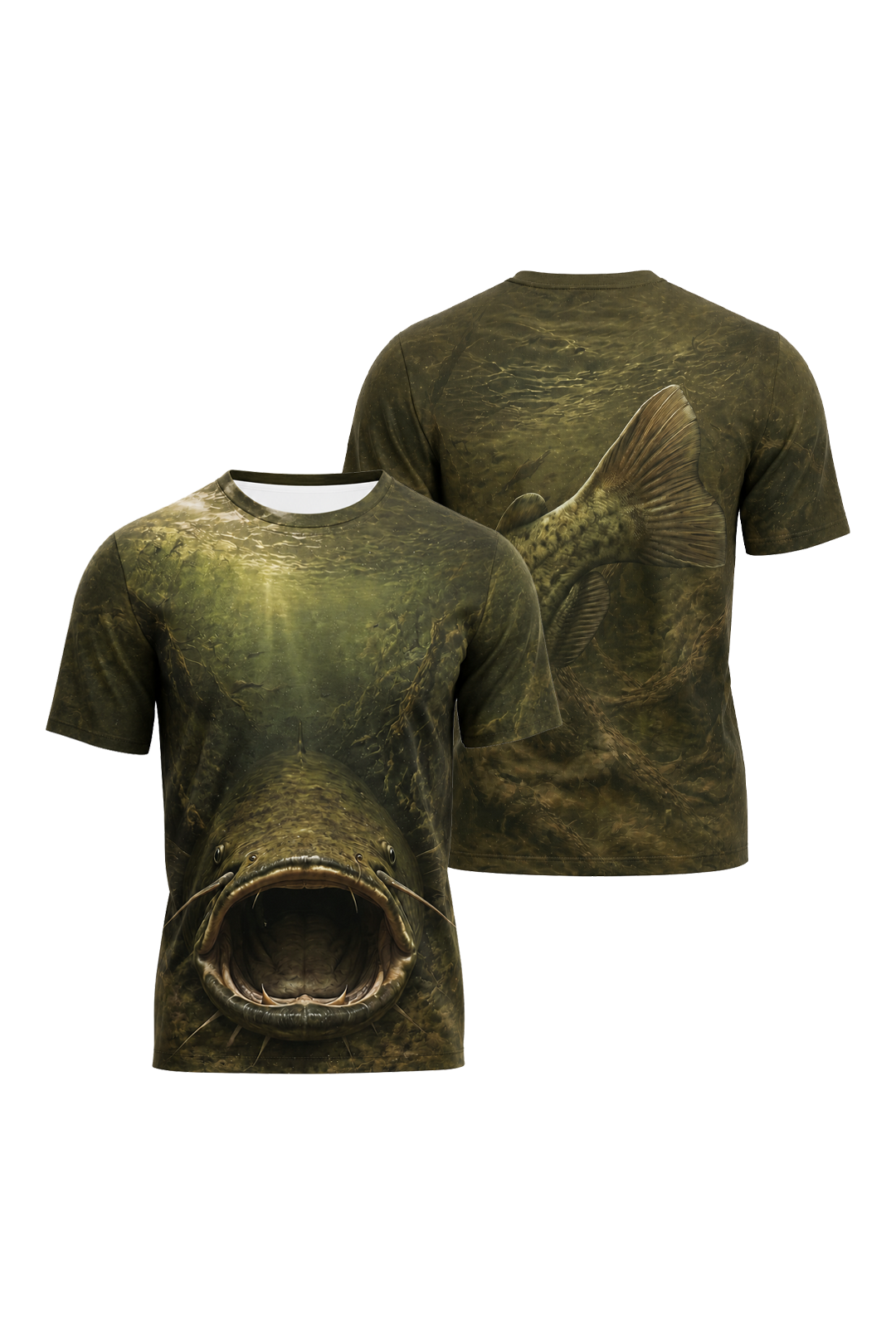 Pro Fishing Short Sleeve - Mudjaw Front Strike - AOS42 two shirts front artwork