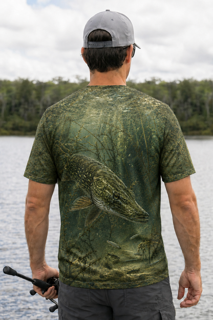 Pro Fishing Short Sleeve - Northern Pike V - AOS08 lifestyle artwork side