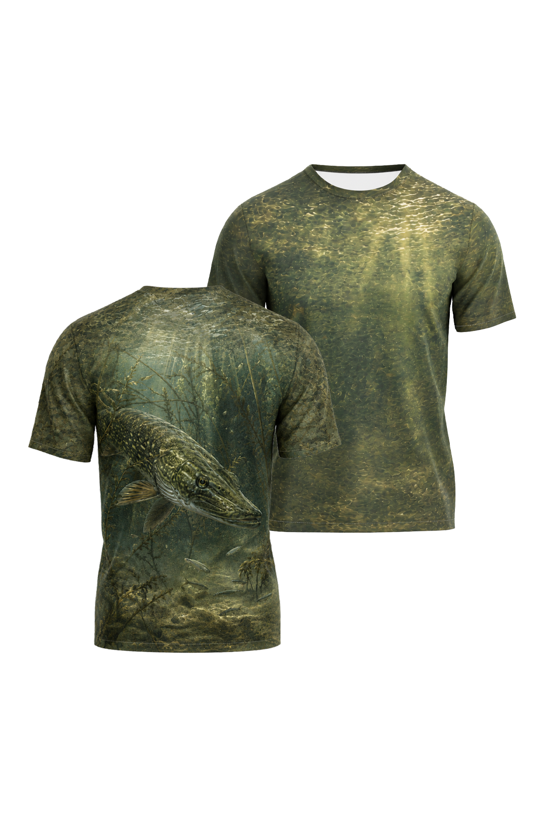 Pro Fishing Short Sleeve - Northern Pike V - AOS08 two shirts front artwork
