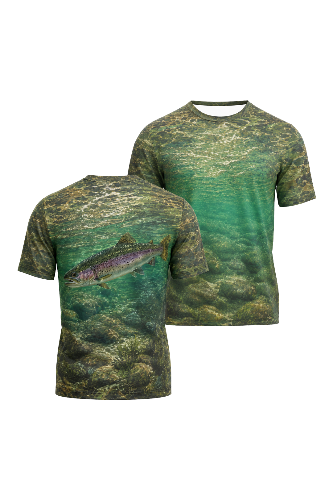 Pro Fishing Short Sleeve  - Rainbow Current Glide - AOS15 two shirts front artwork