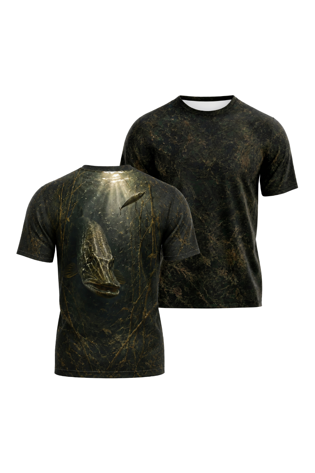 Pro Fishing Short Sleeve - River Pike Lurker - AOF41 two shirts front artwork