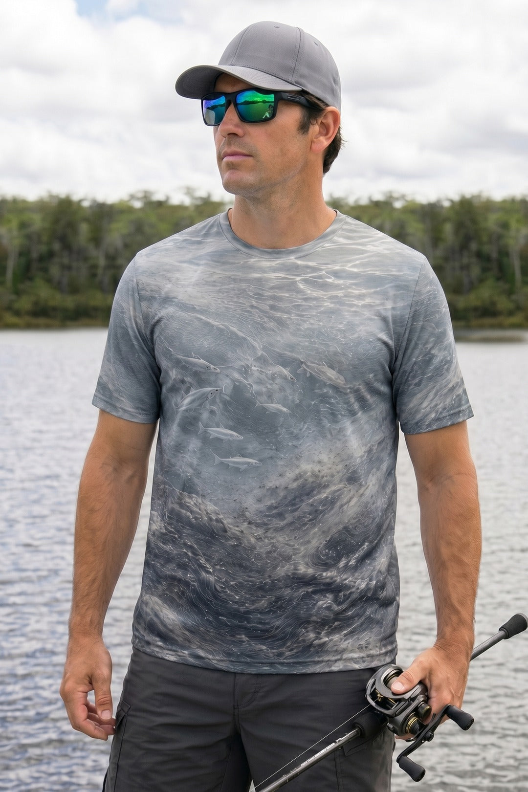 Pro Fishing Short Sleeve - Silver Current Relic - AOS01 lifestyle artwork side