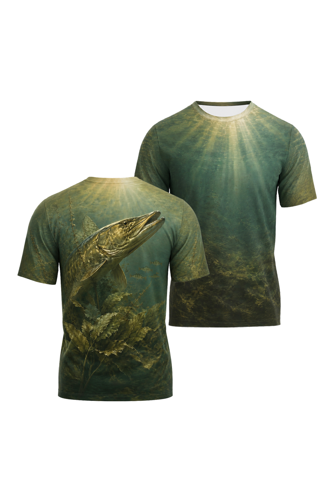 Pro Fishing Short Sleeve - Weedline Musky - AOS04 two shirts front artwork