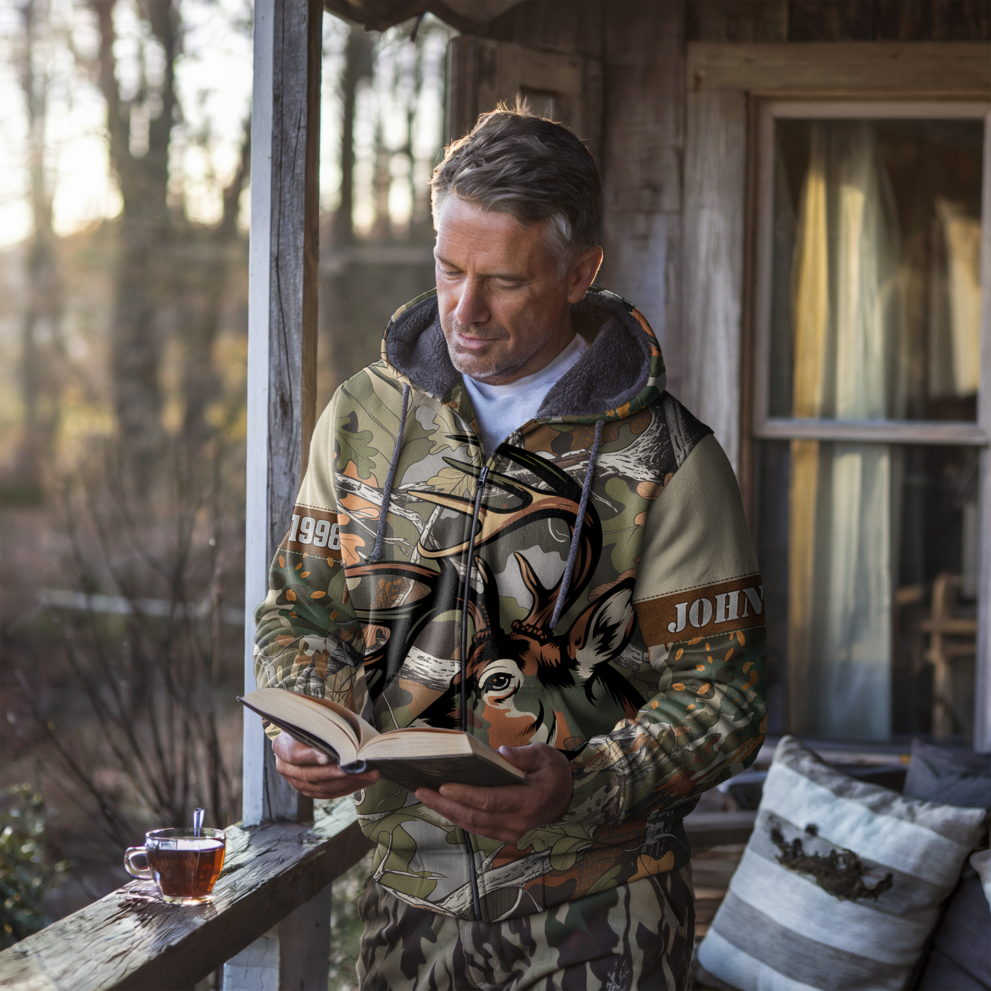 Autumn Buck Camo Personalized Zip Hoodie