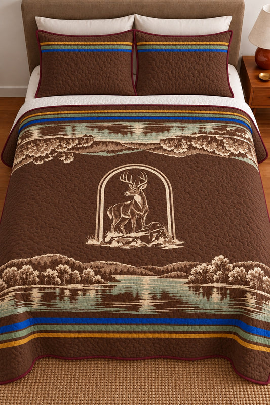 Lakeside Toile Whitetail Quilt Set