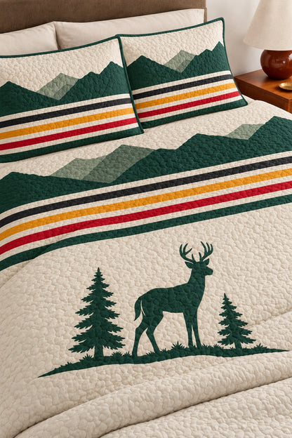 Pine Ridge Stripe Whitetail Quilt Set