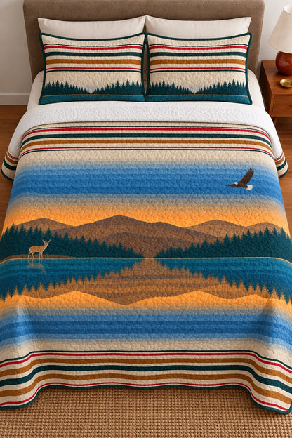 Sunset Lake Whitetail Stripe Quilt Set