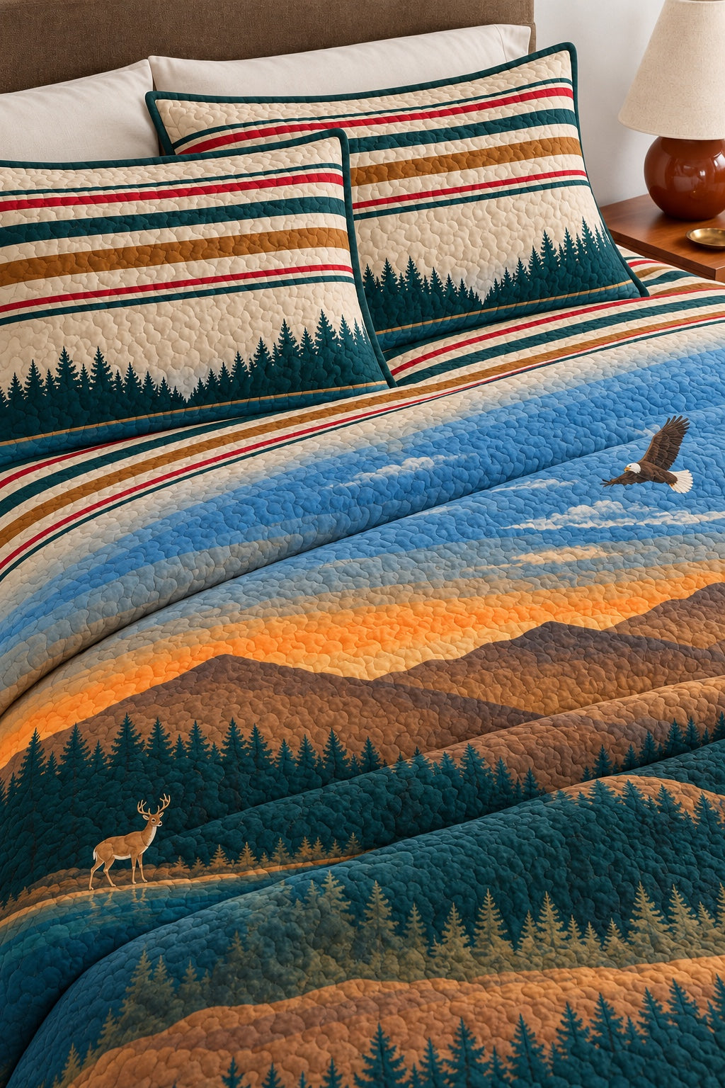 Sunset Lake Whitetail Stripe Quilt Set