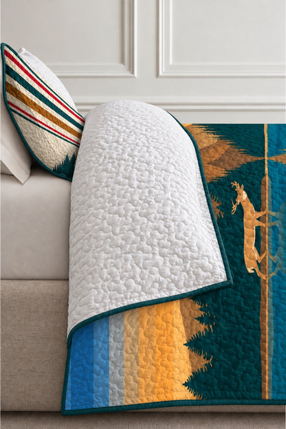 Sunset Lake Whitetail Stripe Quilt Set