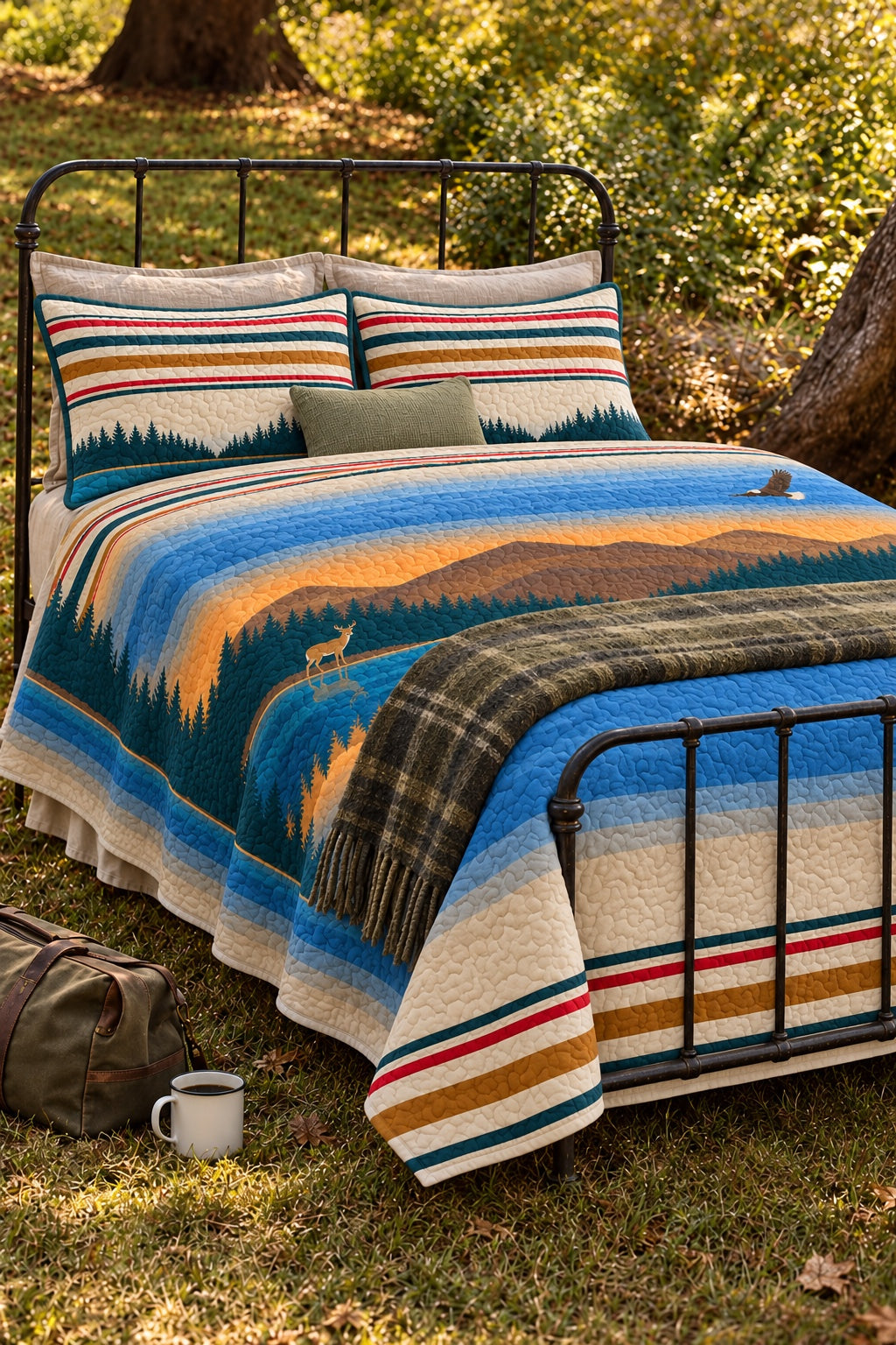 Sunset Lake Whitetail Stripe Quilt Set