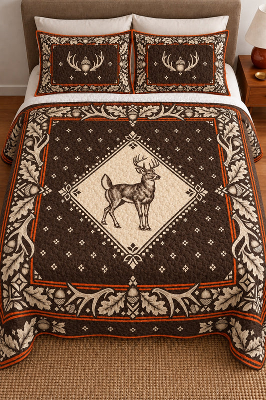 Oak Leaf Medallion Whitetail Quilt Set