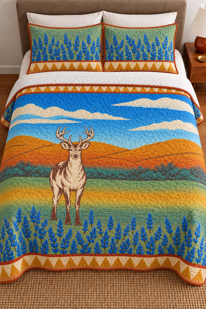 Bluebonnet Prairie Whitetail Quilt Set