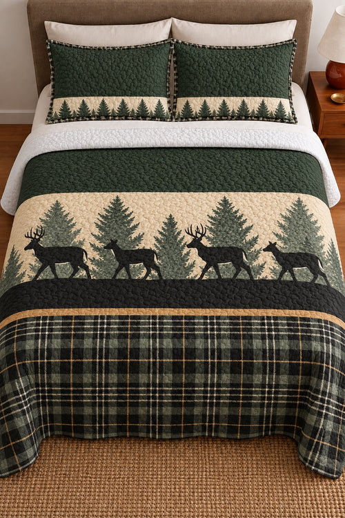 Northwoods Plaid Whitetail Quilt Set