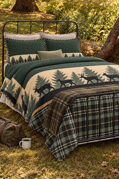 Northwoods Plaid Whitetail Quilt Set