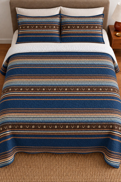 Frontier Blue Stripe Quilt Set
