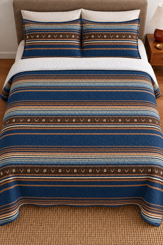 Frontier Blue Stripe Quilt Set