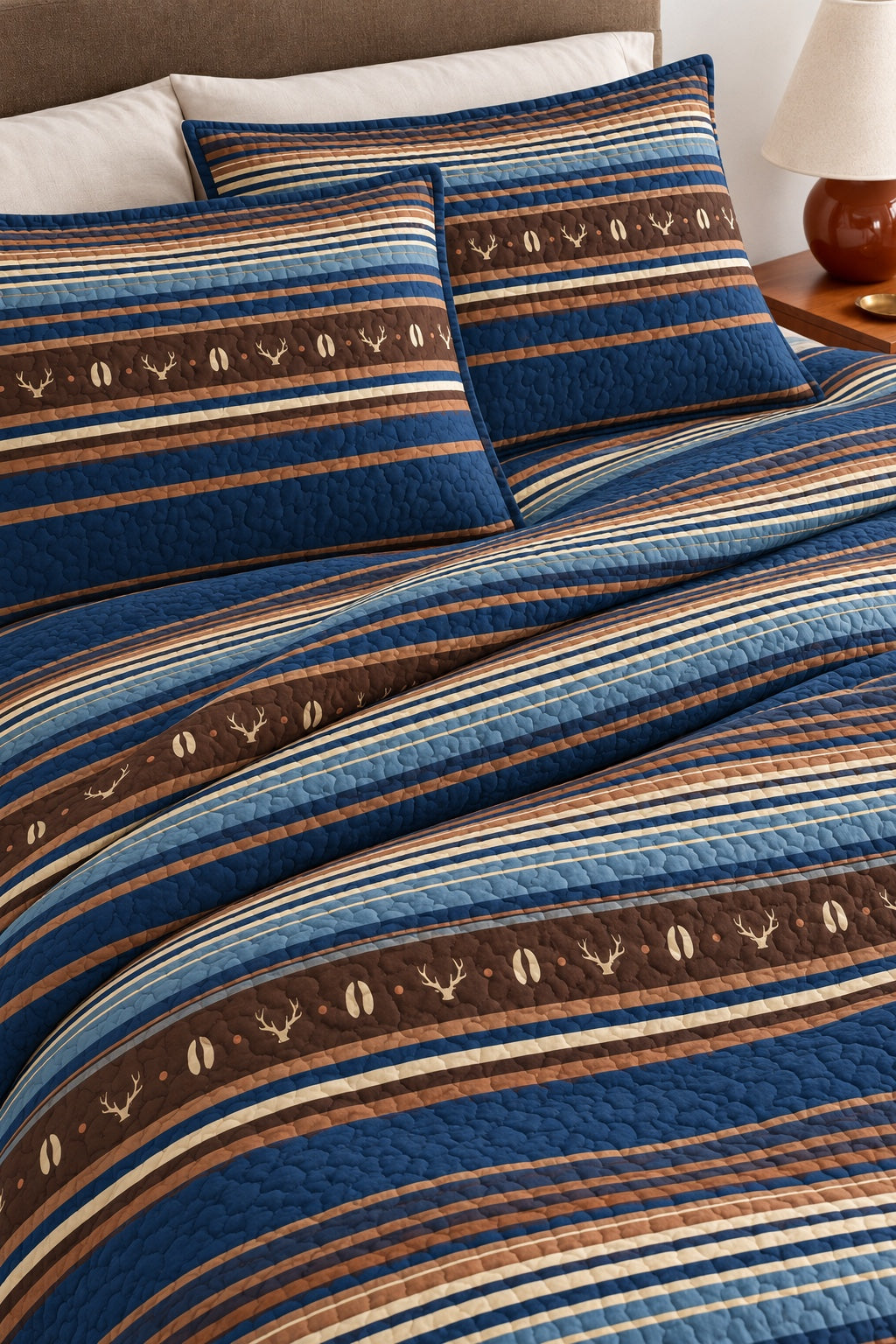 Frontier Blue Stripe Quilt Set