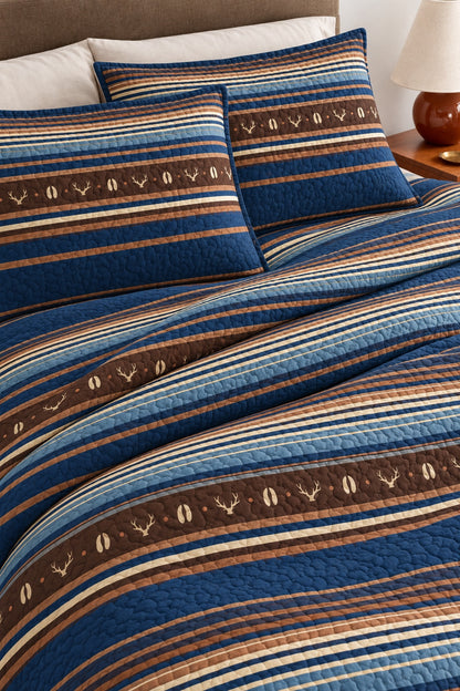 Frontier Blue Stripe Quilt Set