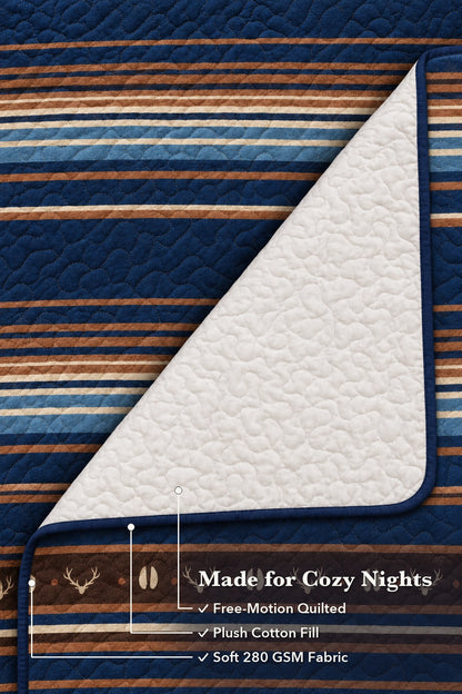 Frontier Blue Stripe Quilt Set