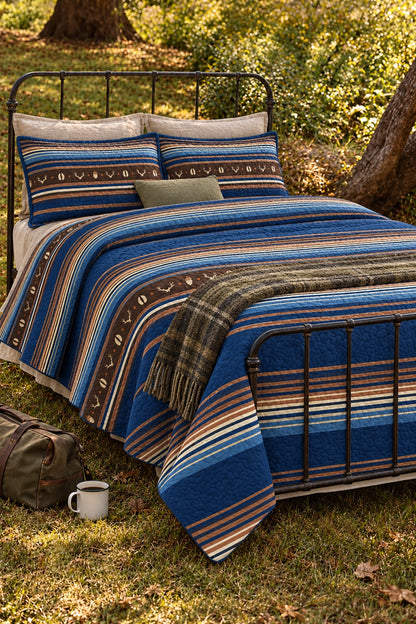 Frontier Blue Stripe Quilt Set