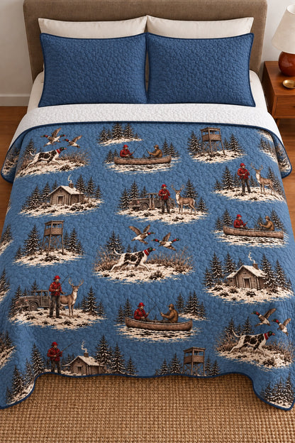 Winter Hunting Camp Toile Quilt Set
