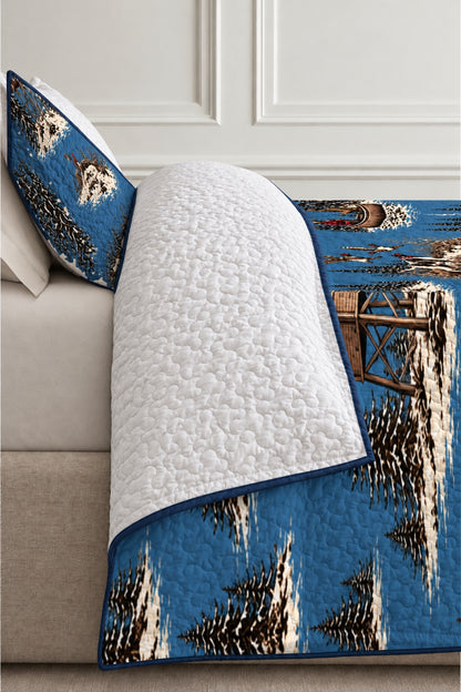 Winter Hunting Camp Toile Quilt Set