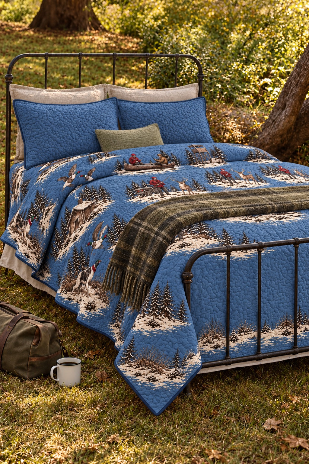 Winter Hunting Camp Toile Quilt Set