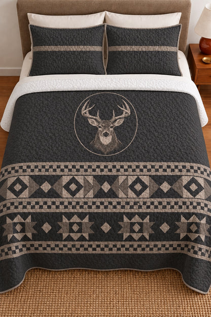 Charcoal Lodge Whitetail Medallion Quilt Set