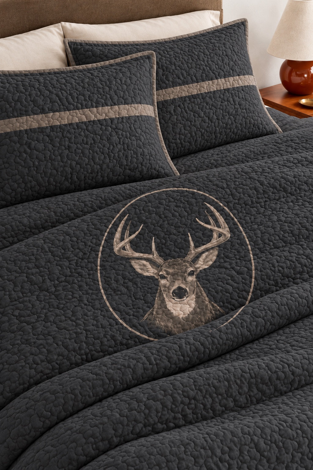 Charcoal Lodge Whitetail Medallion Quilt Set