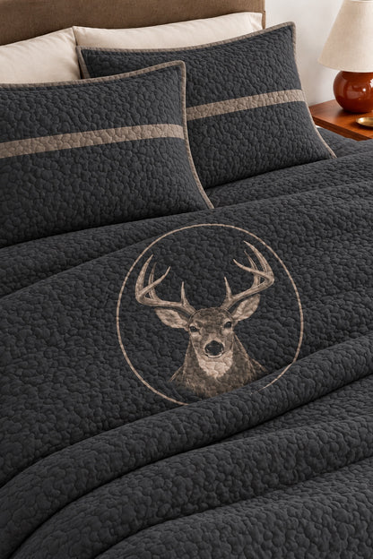 Charcoal Lodge Whitetail Medallion Quilt Set