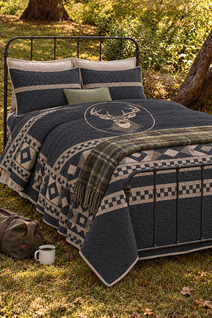 Charcoal Lodge Whitetail Medallion Quilt Set