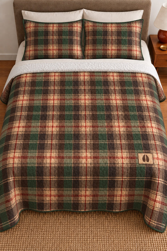 Hunter Green Tartan Quilt Set