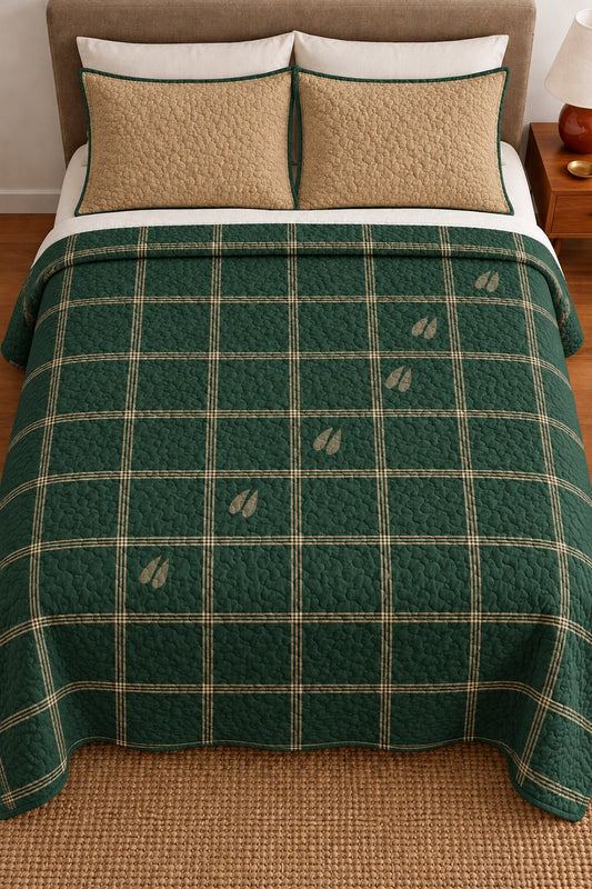 Spruce Windowpane Deer Tracks Quilt Set