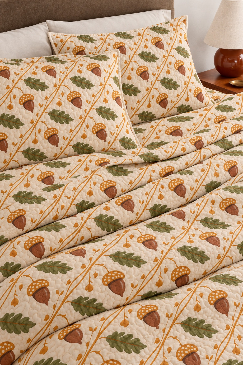 Golden Acorn Trellis Quilt Set