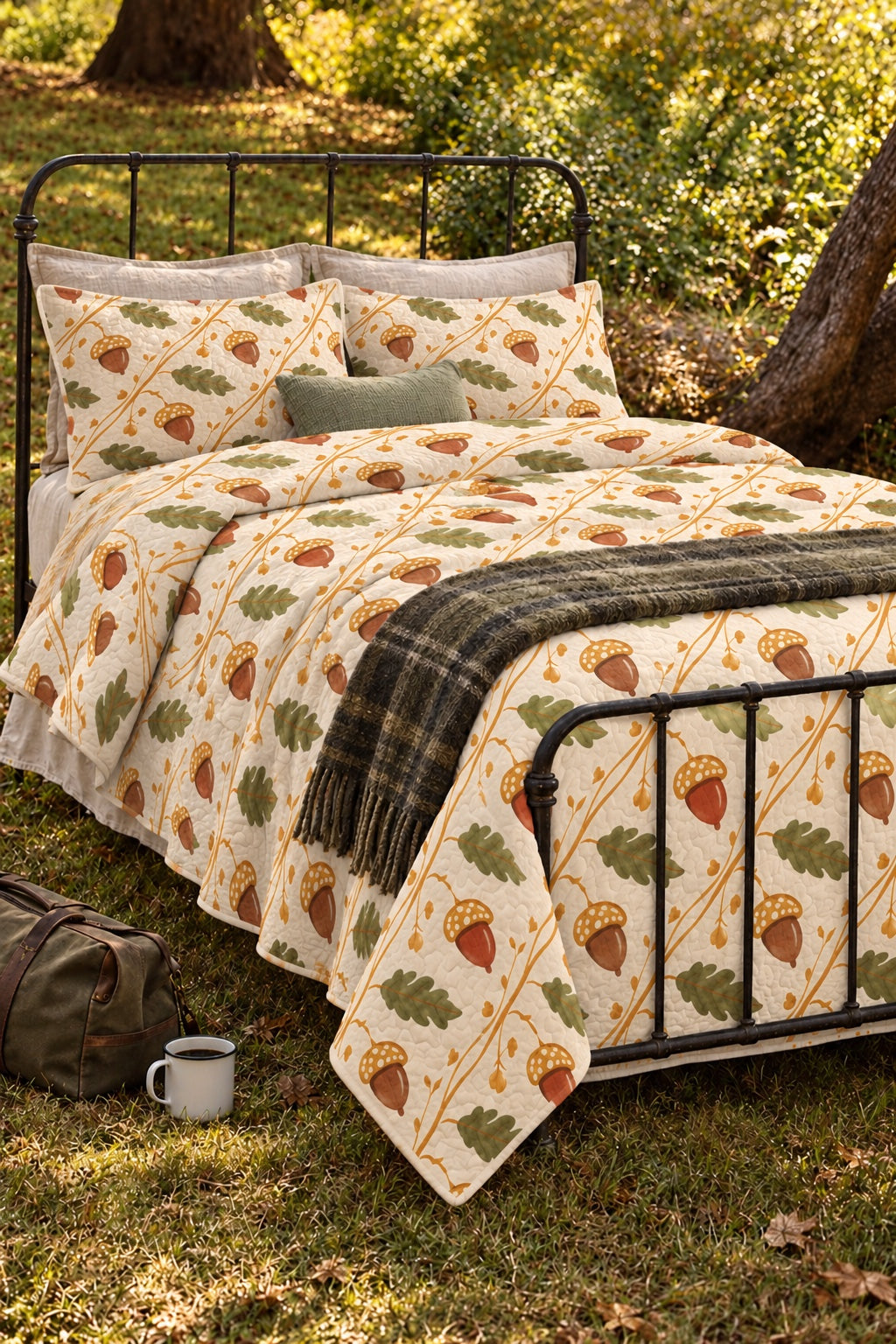 Golden Acorn Trellis Quilt Set