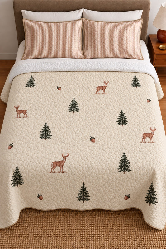 Snowy Pine Whitetail Quilt Set
