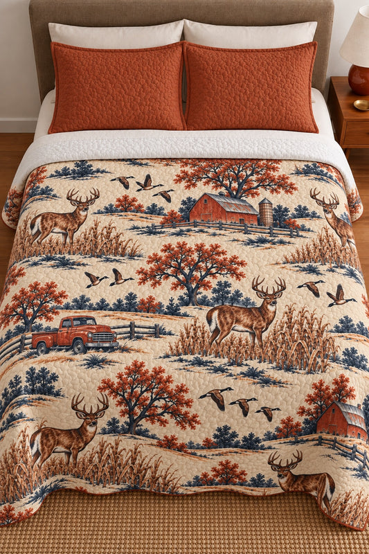 Farmhouse Toile Whitetail Quilt Set