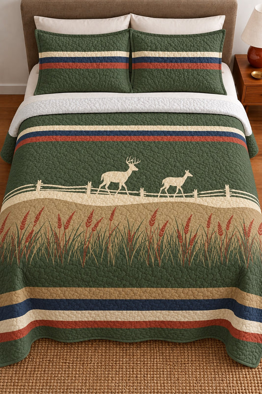 Fence Line Prairie Whitetail Quilt Set